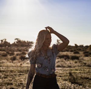 Embroidered denim button up