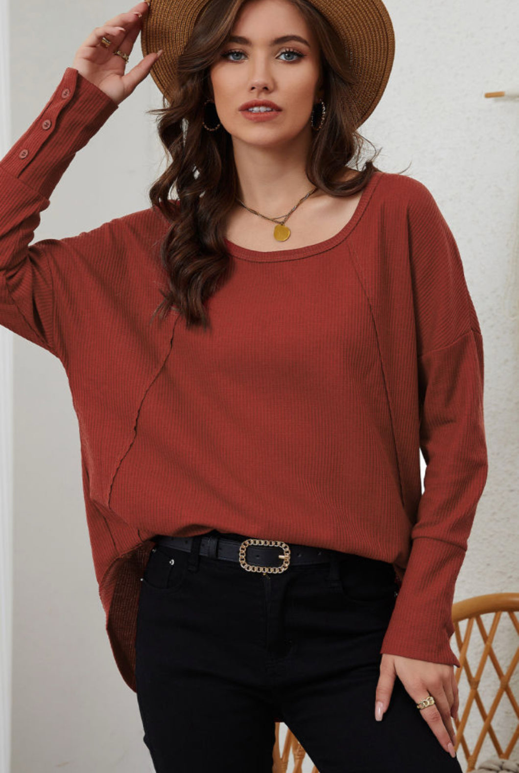 Dark red waffle knit