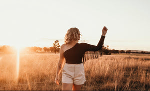 One shoulder tassel bodysuit