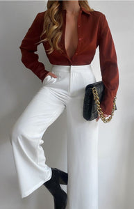 Dark rust satin blouse
