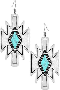 Turquoise and silver dangle earring